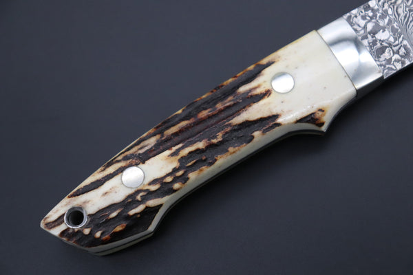 Mr. Itou  IT-750 Drop Point Utility Hunter, 4.8" R-2 Damascus Blade,Stag Handle