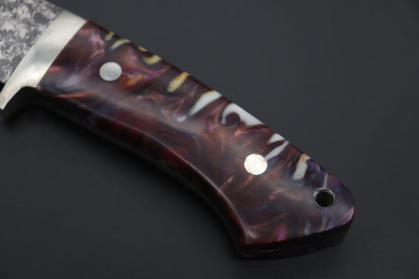 Mr. Itou  IT-760 Drop Point Hunter, 5" R2 Damascus Blade, Crazy Purple Color Hybrid Resin Handle