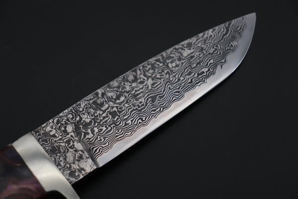 Mr. Itou  IT-760 Drop Point Hunter, 5" R2 Damascus Blade, Crazy Purple Color Hybrid Resin Handle