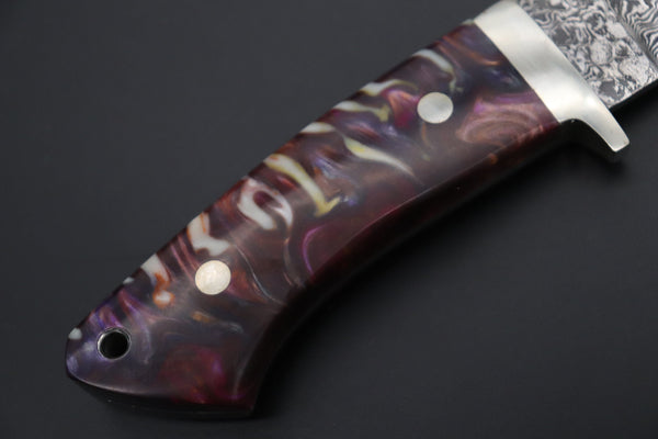 Mr. Itou  IT-760 Drop Point Hunter, 5" R2 Damascus Blade, Crazy Purple Color Hybrid Resin Handle