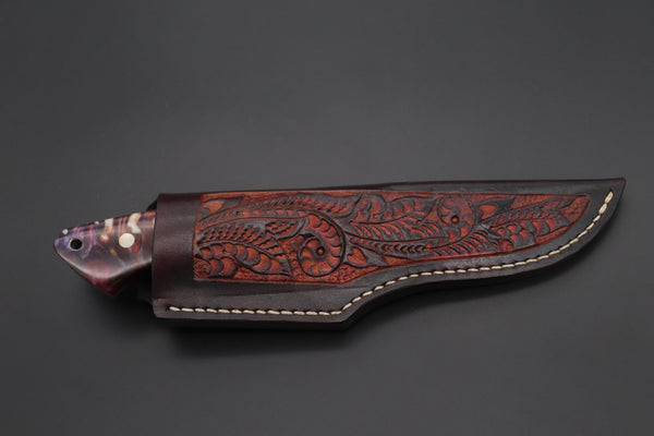 Mr. Itou  IT-760 Drop Point Hunter, 5" R2 Damascus Blade, Crazy Purple Color Hybrid Resin Handle