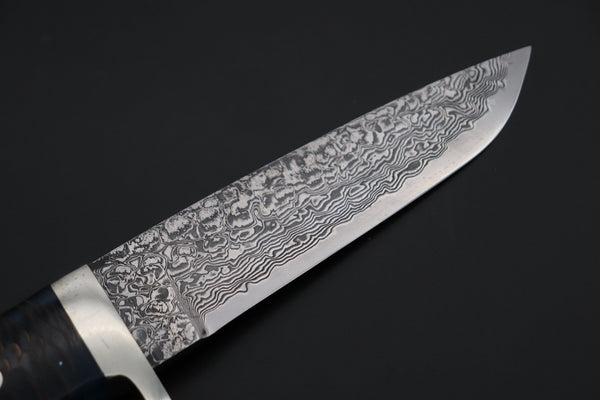 Mr. Itou  IT-770 Drop Point Hunter, 5" R2 Damascus Blade, Ocean Blue Color Stabilized Spruce Cones Hybrid Handle