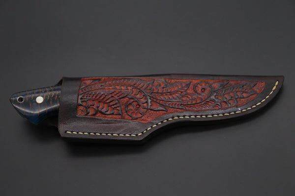 Mr. Itou  IT-770 Drop Point Hunter, 5" R2 Damascus Blade, Ocean Blue Color Stabilized Spruce Cones Hybrid Handle