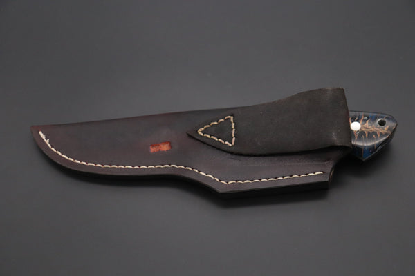 Mr. Itou  IT-770 Drop Point Hunter, 5" R2 Damascus Blade, Ocean Blue Color Stabilized Spruce Cones Hybrid Handle