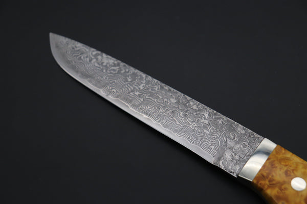 Mr. Itou  IT-780  Custom R2 Damascus 5.9" Drop-point Hunter, Stabilized Maple Burl wood Handle