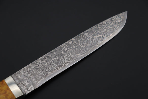 Mr. Itou  IT-780  Custom R2 Damascus 5.9" Drop-point Hunter, Stabilized Maple Burl wood Handle