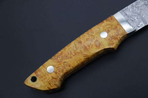Mr. Itou  IT-780  Custom R2 Damascus 5.9" Drop-point Hunter, Stabilized Maple Burl wood Handle
