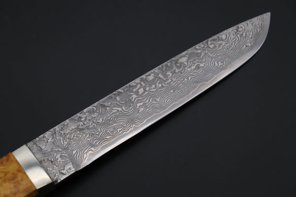 Mr. Itou  IT-780  Custom R2 Damascus 5.9" Drop-point Hunter, Stabilized Maple Burl wood Handle