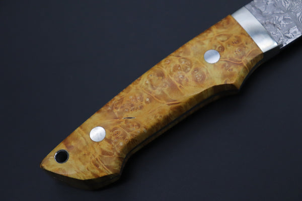 Mr. Itou  IT-780  Custom R2 Damascus 5.9" Drop-point Hunter, Stabilized Maple Burl wood Handle