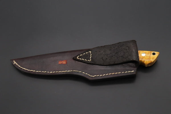 Mr. Itou  IT-780  Custom R2 Damascus 5.9" Drop-point Hunter, Stabilized Maple Burl wood Handle