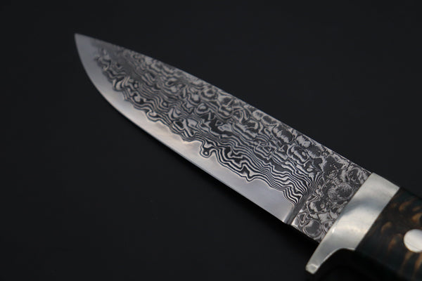 Mr. Itou  IT-790 Drop Point Hunter, 4.6" R2 Damascus Blade, Forest Green Color Stabilized Spruce Cones Hybrid Handle