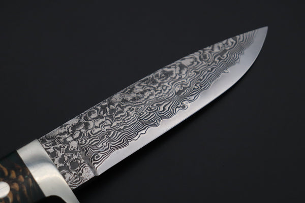 Mr. Itou  IT-790 Drop Point Hunter, 4.6" R2 Damascus Blade, Forest Green Color Stabilized Spruce Cones Hybrid Handle