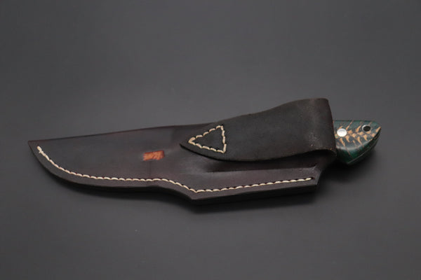 Mr. Itou  IT-790 Drop Point Hunter, 4.6" R2 Damascus Blade, Forest Green Color Stabilized Spruce Cones Hybrid Handle