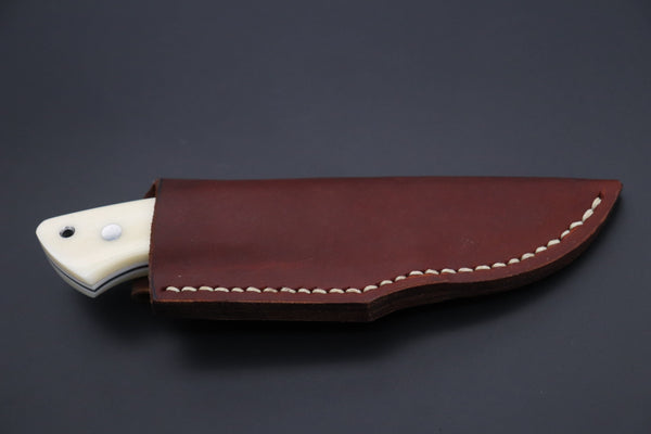 Mr. Itou  IT-800 Drop Point Hunter, 3" R-2 Damascus Blade, White Camelbone Handle