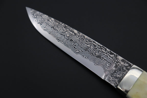 Mr. Itou  IT-810 Drop Point Utility Hunter, 4.7" R-2 Damascus Blade,Stag Handle