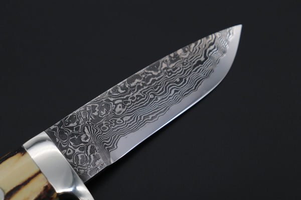 Mr. Itou  IT-820 Drop Point Hunter, 3.6" R2 Damascus Blade, Stag Handle