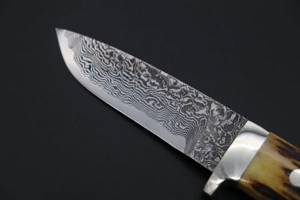 Mr. Itou  IT-820 Drop Point Hunter, 3.6" R2 Damascus Blade, Stag Handle