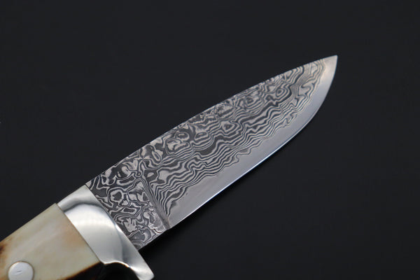 Mr. Itou  IT-830 Drop Point Hunter, 3.5" R2 Damascus Blade, Stag Handle