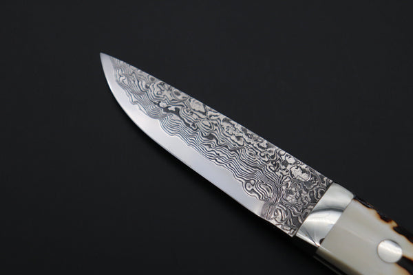 Mr. Itou  IT-840 Drop Point Utility Hunter, 3.4" R-2 Damascus Blade, Stag Handle