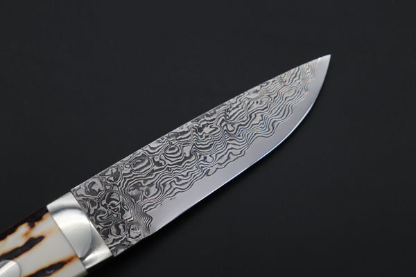 Mr. Itou  IT-840 Drop Point Utility Hunter, 3.4" R-2 Damascus Blade, Stag Handle