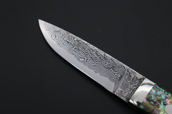 Mr. Itou  IT-850 Drop Point Utility Hunter, 3.7" R2 Damascus Blade, Abalone Handle