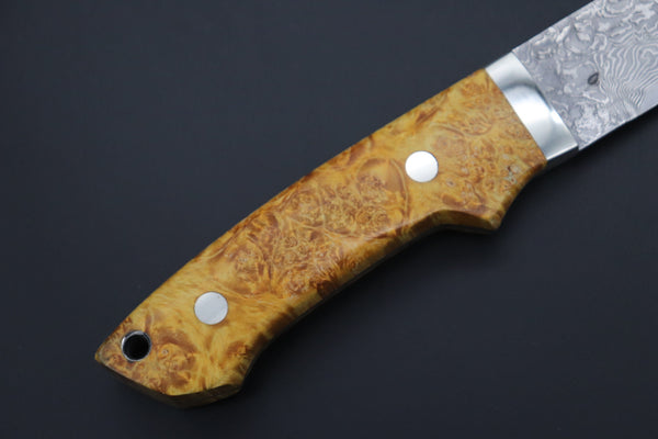 Mr. Itou  IT-880  Custom R2 Damascus 5.3" Drop-point Hunter, Maple Burl wood Handle