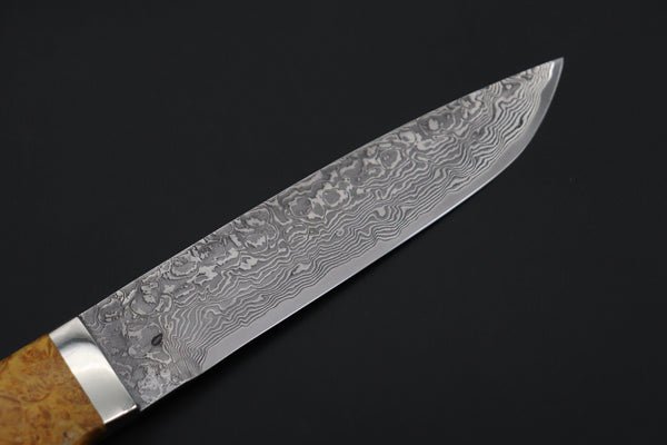 Mr. Itou  IT-880  Custom R2 Damascus 5.3" Drop-point Hunter, Maple Burl wood Handle