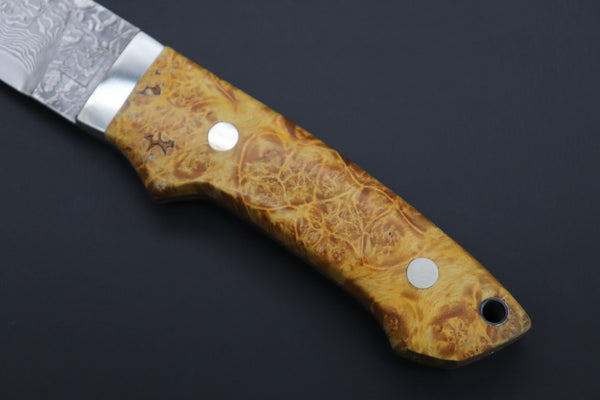 Mr. Itou  IT-880  Custom R2 Damascus 5.3" Drop-point Hunter, Maple Burl wood Handle