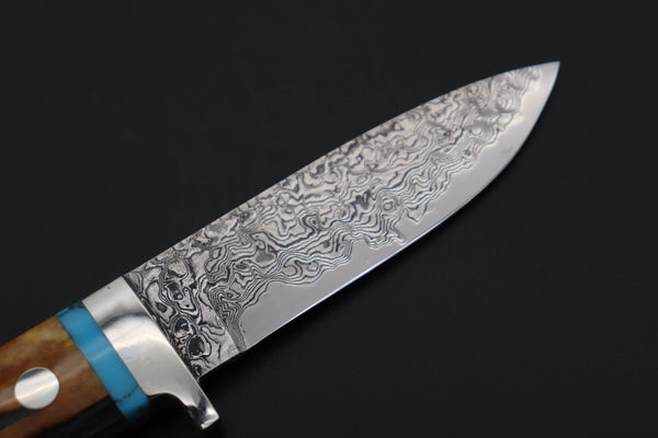 Mr. Itou  IT-890 "Treasure Hunter Series" Drop Point Hunter, 3.5" R-2 Damascus Blade, Sambar Stag Custom Combination Handle