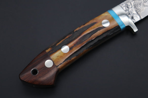 Mr. Itou  IT-890 "Treasure Hunter Series" Drop Point Hunter, 3.5" R-2 Damascus Blade, Sambar Stag Custom Combination Handle