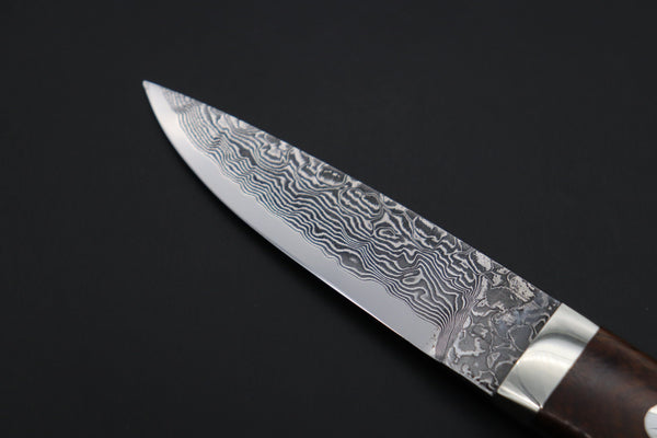 Mr. Itou  IT-910 Drop Point Utility Hunter, 3.6" R-2 Damascus Blade, Desert Ironwood Handle