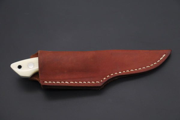 Mr. Itou  IT-920 Drop Point Utility Hunter, 3.5" R-2 Damascus Blade, White Camelbone Handle