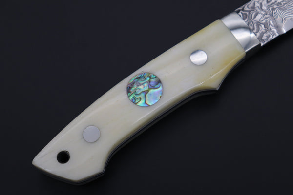 Mr. Itou  IT-930 Drop point Utility Hunter, 3.1" R-2 Damascus Blade,  White Camelbone Handle