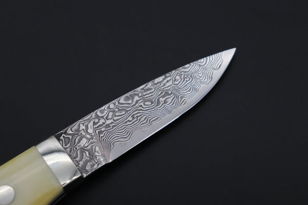 Mr. Itou  IT-930 Drop point Utility Hunter, 3.1" R-2 Damascus Blade,  White Camelbone Handle