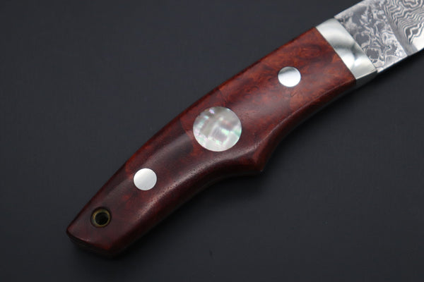 Mr. Itou  IT-940 Drop Point Utility Hunter, 3.6" R-2 Damascus Blade, Quince Burlwood Handle