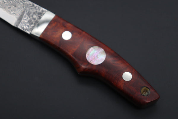 Mr. Itou  IT-940 Drop Point Utility Hunter, 3.6" R-2 Damascus Blade, Quince Burlwood Handle