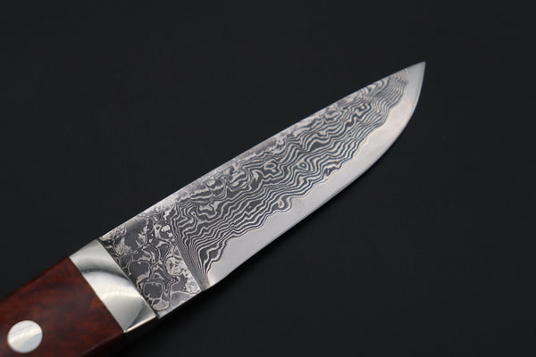 Mr. Itou  IT-940 Drop Point Utility Hunter, 3.6" R-2 Damascus Blade, Quince Burlwood Handle