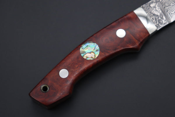 Mr. Itou  IT-960 Drop Point Utility Hunter, 3.7" R-2 Damascus Blade, Quince Burlwood Handle