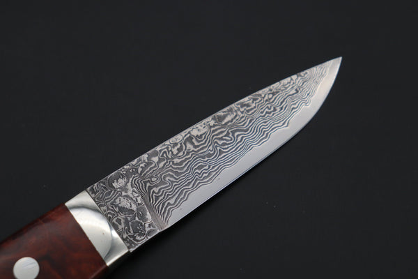 Mr. Itou  IT-960 Drop Point Utility Hunter, 3.7" R-2 Damascus Blade, Quince Burlwood Handle