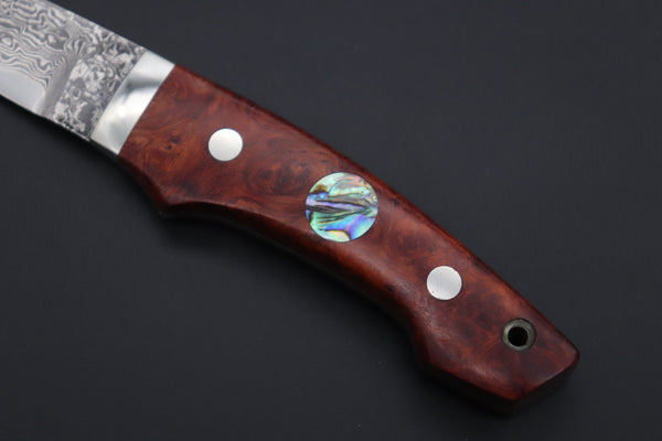Mr. Itou  IT-960 Drop Point Utility Hunter, 3.7" R-2 Damascus Blade, Quince Burlwood Handle