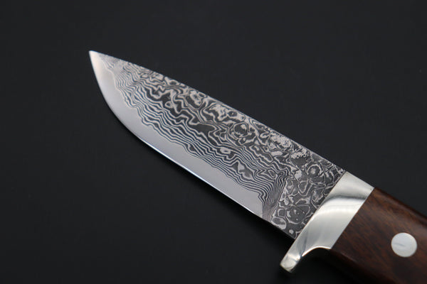 Mr. Itou  IT-970 Drop Point Hunter, 3.6" R-2 Damascus Blade, Desert Ironwood Handle with Abalone inlay