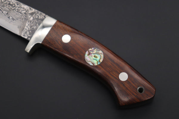 Mr. Itou  IT-970 Drop Point Hunter, 3.6" R-2 Damascus Blade, Desert Ironwood Handle with Abalone inlay
