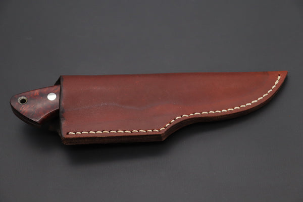 Mr. Itou  IT-980 Drop Point Hunter, 3.7" R-2 Damascus Blade, Quince Burlwood Handle with White Abalone inlay