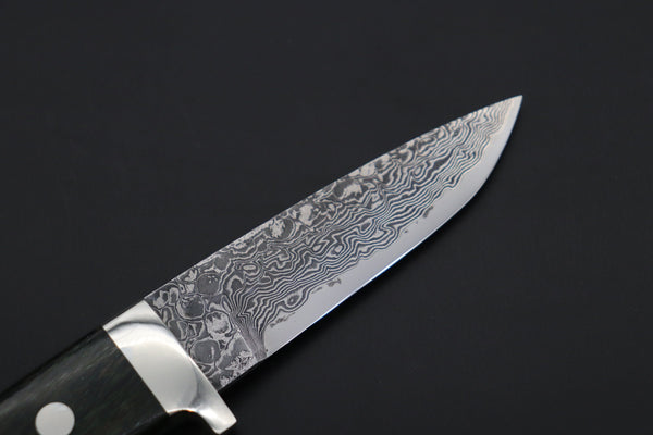 Mr. Itou  IT-990 Drop Point Hunter, 3.6" R-2 Damascus Blade, Stabilized Green Color Lacewood Handle with White Abalone inlay