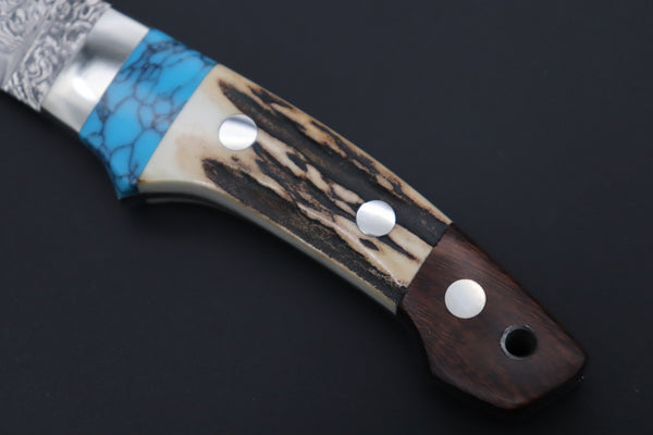 Mr. Itou ITH-115  "Treasure Hunter Series" Custom R-2 Damascus 3-1/8" Drop-point Hunter, Sambar Stag Custom Combination Handle