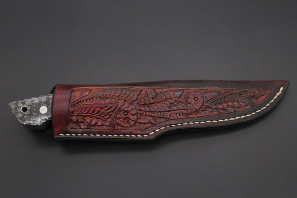 Mr. Itou  ITH-145A  "Treasure Hunter Series" Custom R2 Damascus 5" Drop-point Hunter, Armadillo Black Hide Handle