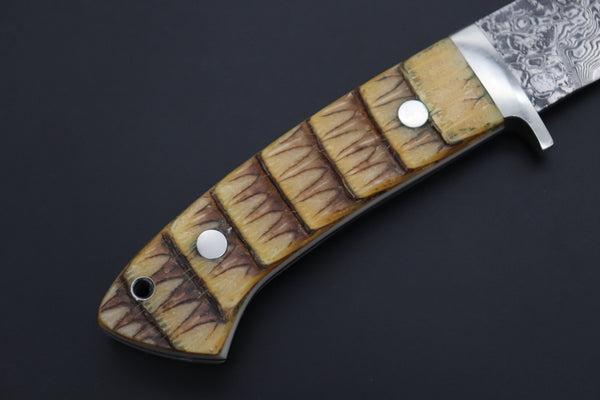 Mr. Itou  ITH-155A  "Treasure Hunter Series" Custom R-2 Damascus 4" Drop-point Hunter, Armadillo 'Over-lay texture' Hide Handle
