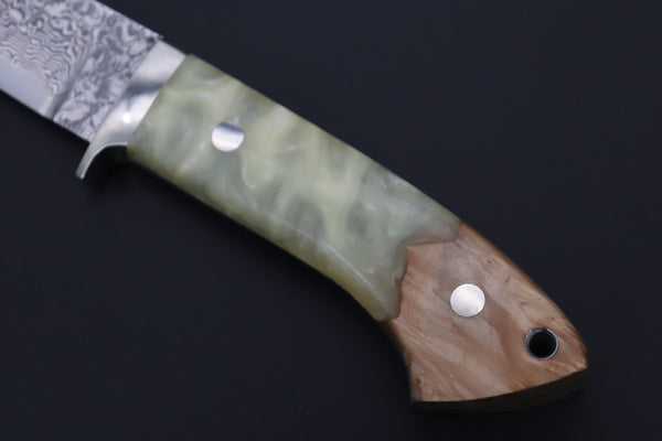 Mr. Itou ITH-175 "Treasure Hunter Series" Custom R-2 Damascus 4-1/2" Drop-point Gut-hook Hunter, Hybrid Handle - japaneseknifedirect.mom