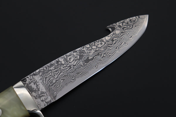Mr. Itou ITH-175 "Treasure Hunter Series" Custom R-2 Damascus 4-1/2" Drop-point Gut-hook Hunter, Hybrid Handle - japaneseknifedirect.mom