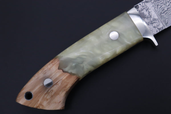 Mr. Itou ITH-175 "Treasure Hunter Series" Custom R-2 Damascus 4-1/2" Drop-point Gut-hook Hunter, Hybrid Handle - japaneseknifedirect.mom